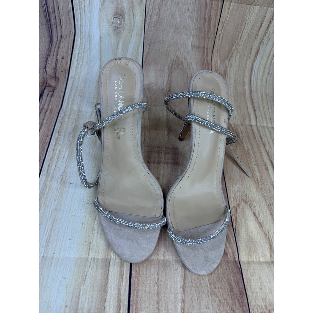 Fashion Nova Serpent-N Rhinestone Stiletto Heels Tan Nude 8.5 Strappy Sandal